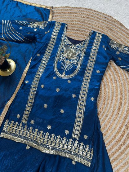 BlueMoon Embroidered Silk Kids Plazzo Set with Dupatta