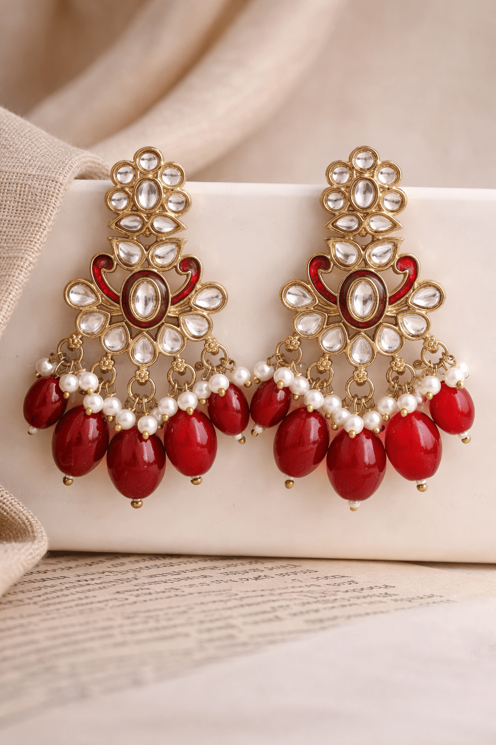 Bhargavi Kundan Ruby Pearl Danglers