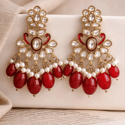 Bhargavi Kundan Ruby Pearl Danglers