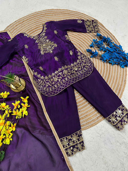 Bulbul Embroidered Silk Suit Set