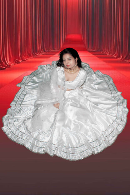 Chandani White Satin Lehenga Set - Elegant Ethnic Wear for Every Occasion