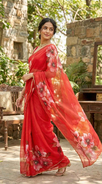 Red Chilli Floral Digital Print Royal Georgette Saree