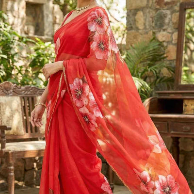 Red Chilli Floral Digital Print Royal Georgette Saree