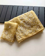 Surya Pankh Mustard Embroidered Chiffon Saree