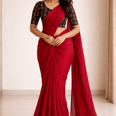 Devyani Soft Crush Chiffon Saree with Printed Blouse