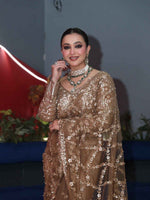 Golden Aura Sequins Embroidered Net Saree with Designer Blouse
