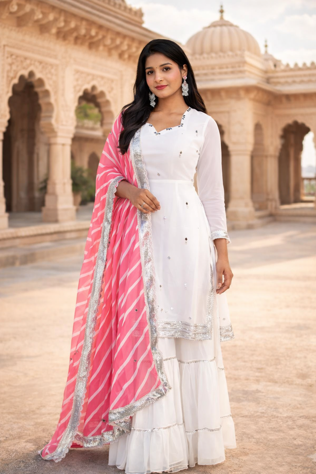 Noor White Georgette Sharara Set