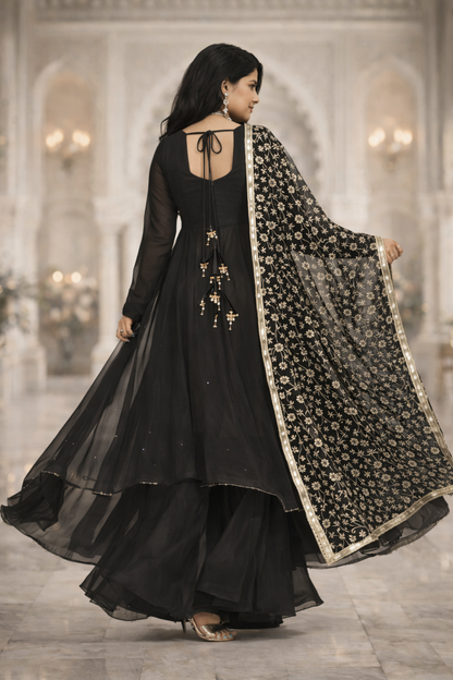 Siyahi Black Georgette Anarkali Suit Set