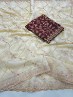 Ivory Charm Georgette Embroidered Saree