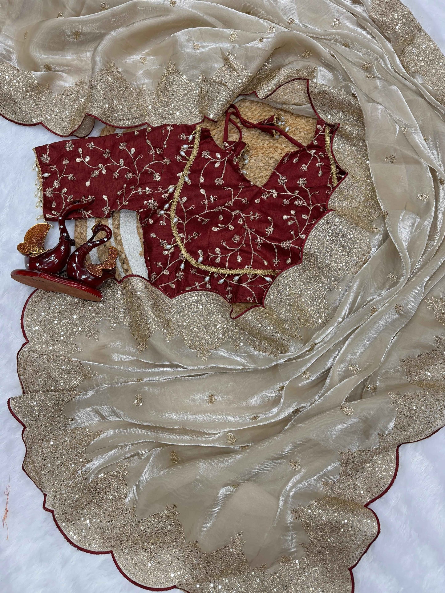Zareen Soft Space Silk Embroidered Saree Set