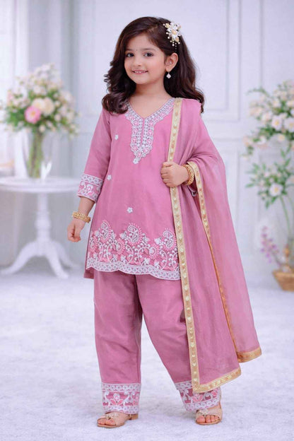 Gulaboo Embroidered Silk Kids Suit Set with Dupatta