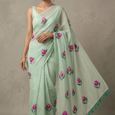 Gulbahar Handpainted Mulmul Cotton Saree