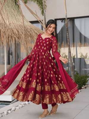 Gulmohar Maroon Anarkali Suit Set