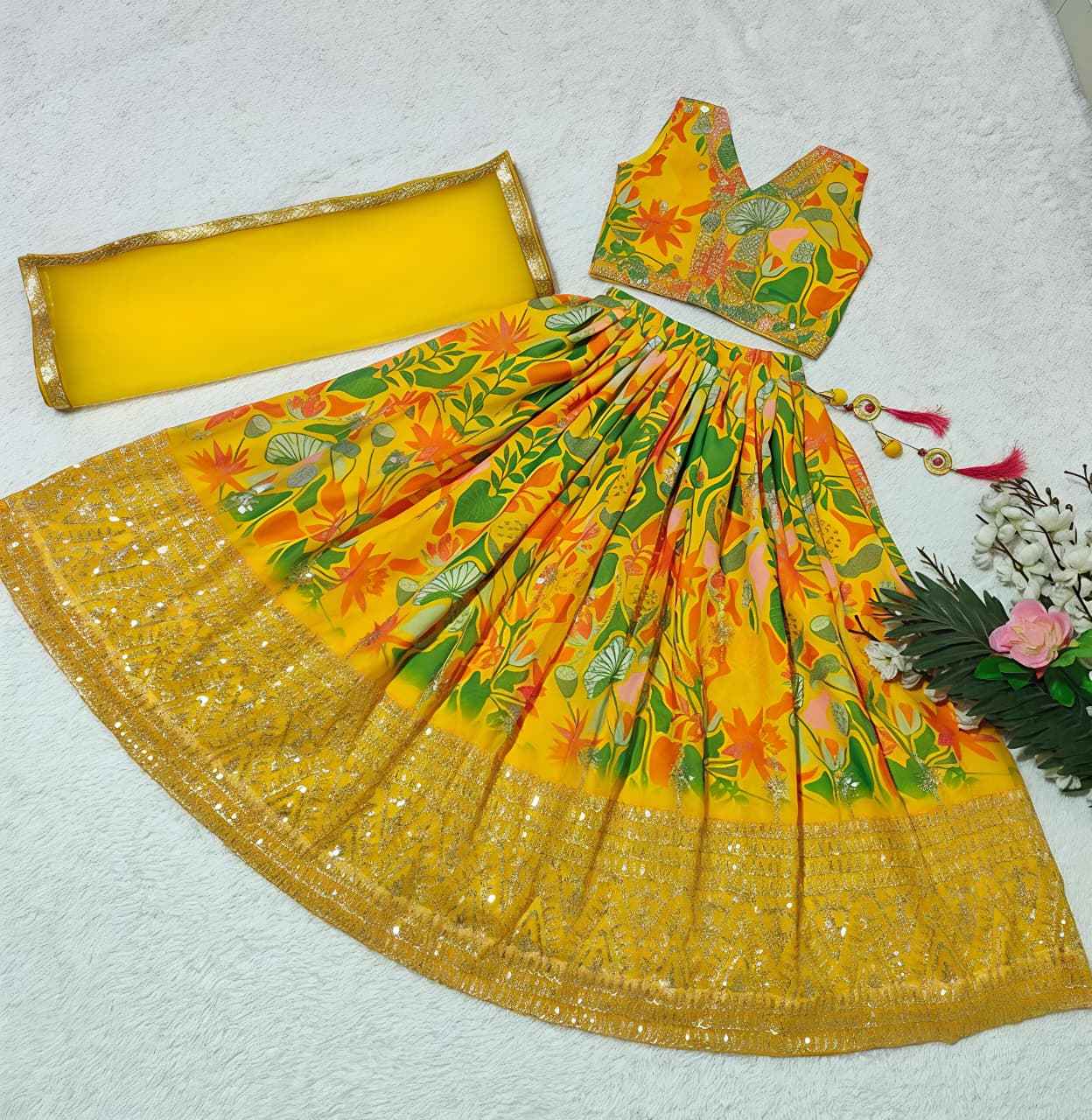Hunny Bunny Digital Print & Sequins Embroidered Lehenga Set with Dupatta