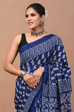 Indigo Rhythm Block Story in Mulmul Saree