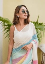 Ira Multicolor Pastel Stripe Linen Saree