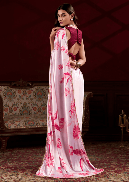 Ishitha Pink Petal Satin Silk Saree