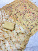 Ivory Kanchan Kora Silk Zari Woven Saree