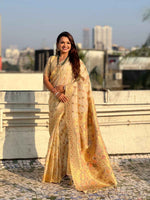 Ivory Kanchan Kora Silk Zari Woven Saree