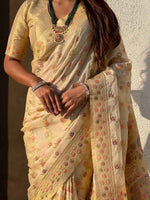 Ivory Kanchan Kora Silk Zari Woven Saree