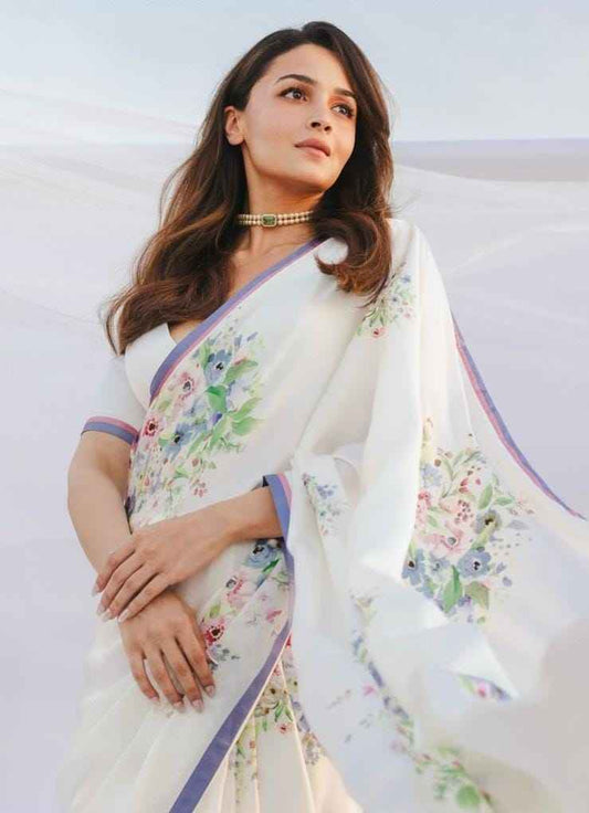 Ivory Whisper Japan Satin Saree