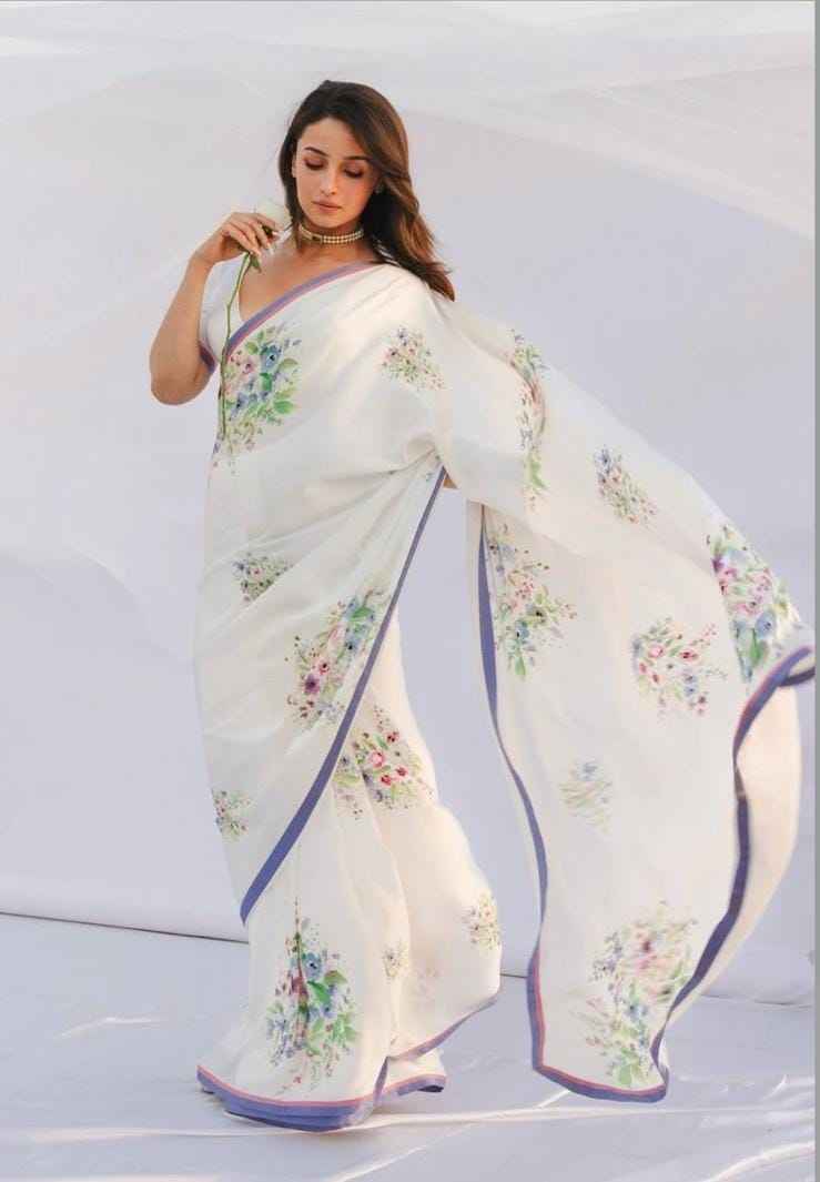 Ivory Whisper Japan Satin Saree