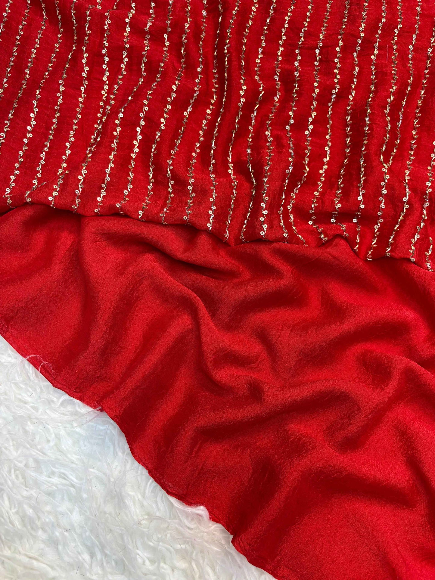 Kumkum Red Crush Tissue Saree with Embroidered Blouse