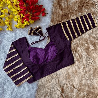 Meera Plum Sequins Cotton Silk Blouse