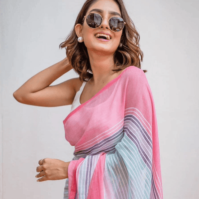 Meharika Pastel Stripe Linen Saree