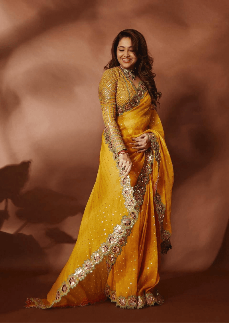Meher Floral Border Mirror Work Saree