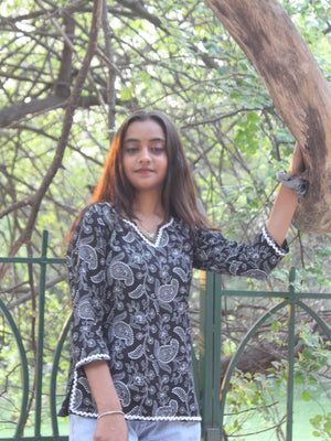Midnight Blossom Cotton Kurti