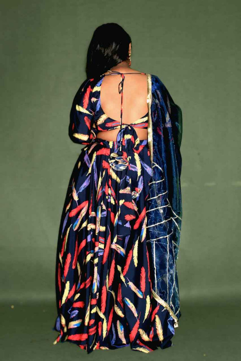 Midnight Feather Cape Lehenga Set