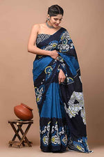 Midnight Kamal Bold Indigo Mulmul Cotton Saree