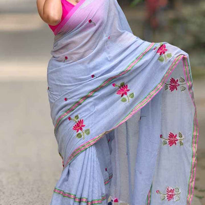 Misty Mul Cotton Embroidered Saree