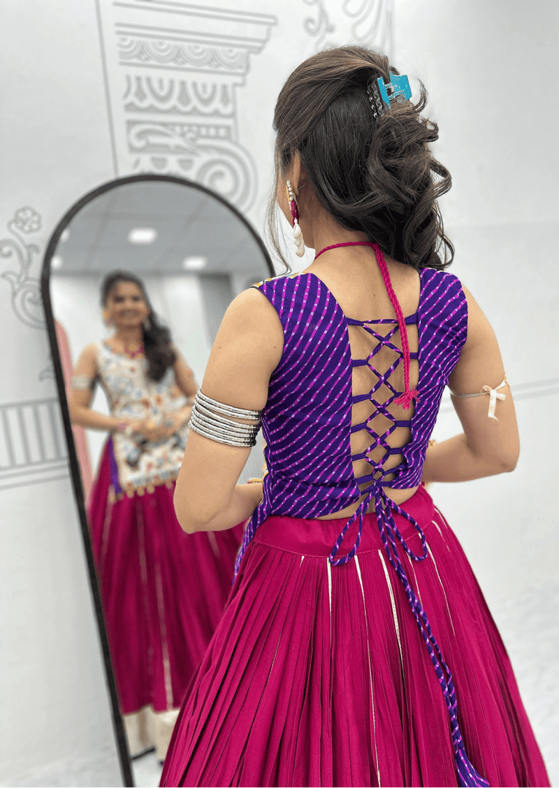 Moti Gamathi Mirror Work Choli & Cotton Lumpi Border Lehenga Set