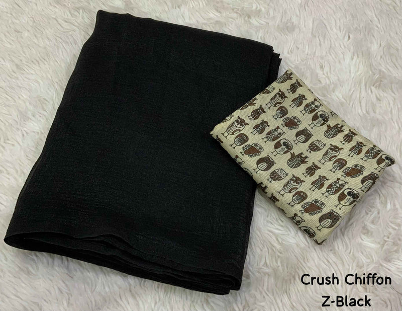 Mrinalika Noir Soft Crush Chiffon Saree with Designer Blouse