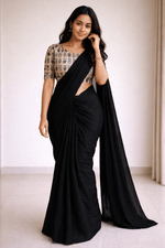 Mrinalika Noir Soft Crush Chiffon Saree with Designer Blouse