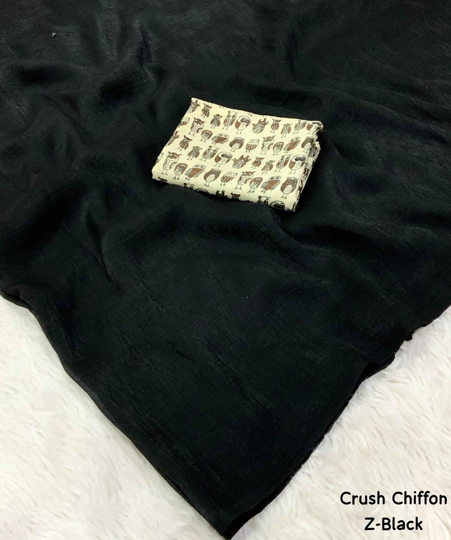 Mrinalika Noir Soft Crush Chiffon Saree with Designer Blouse