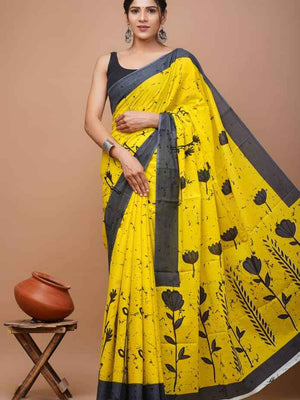 Mustard Bloom Mulmul Cotton Saree