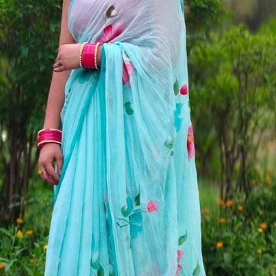 NeelPushpa Handpainted Chiffon Saree