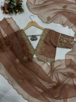 Noor-e-Zehra Brown Organza Saree