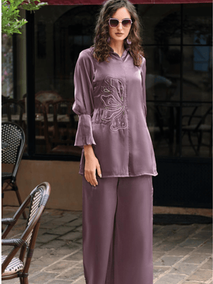 Orchid Bloom Embroidered Silk Co-Ord Set