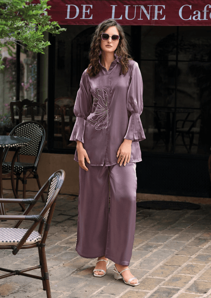 Orchid Bloom Embroidered Silk Co-Ord Set