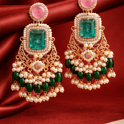 Padmira Royal Emerald Pearl Dangler Earrings