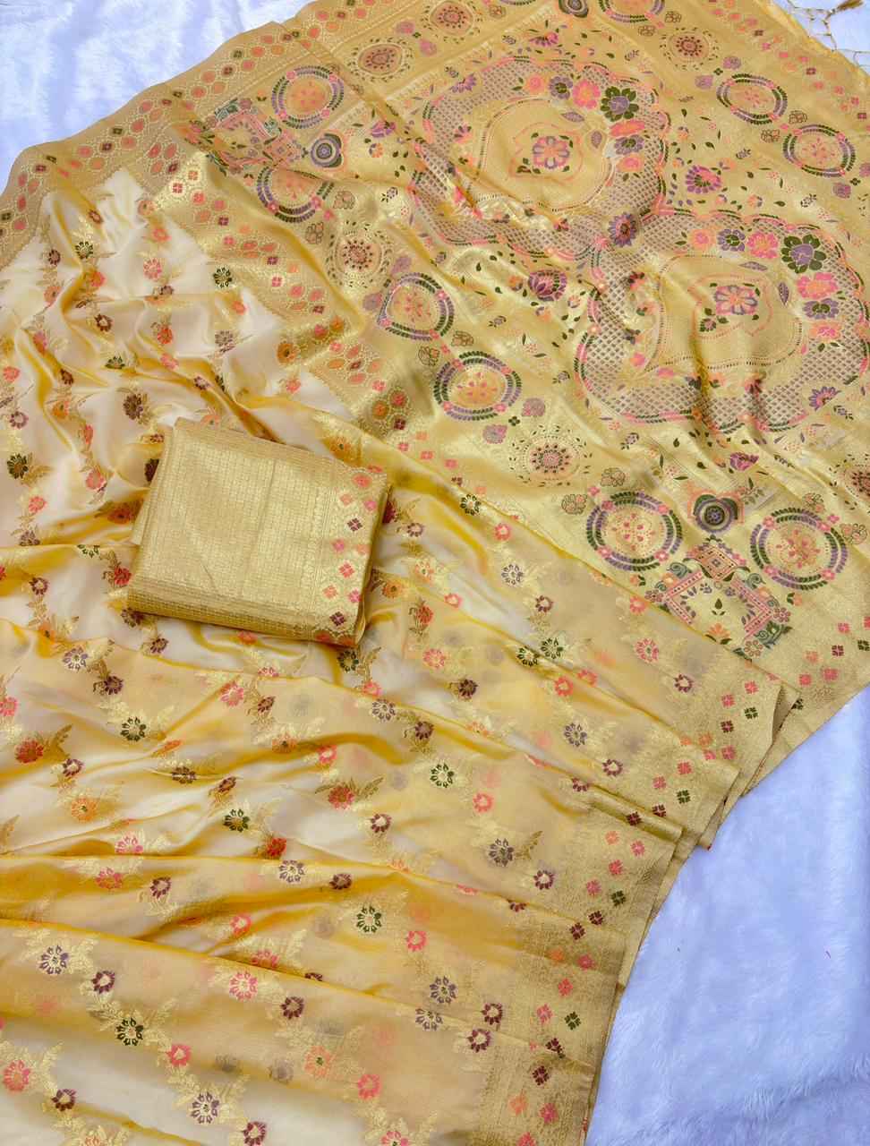 Peety Kanchan Kora Silk Zari Woven Saree