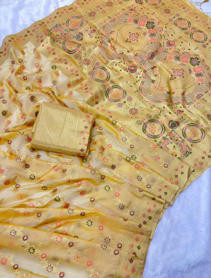 Peety Kanchan Kora Silk Zari Woven Saree