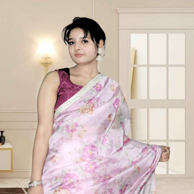 Pink Moon Floral Organza Saree with Blouse
