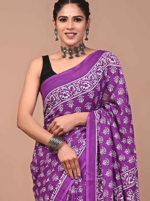 Purple Paisley Pop Mulmul Cotton Magic Saree
