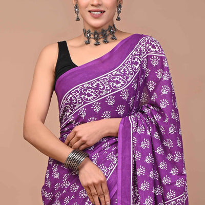 Purple Paisley Pop Mulmul Cotton Magic Saree