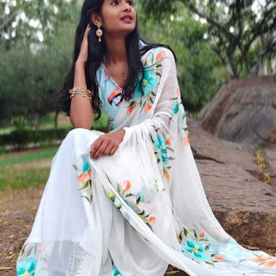 Pushpika Handpainted Chiffon Saree